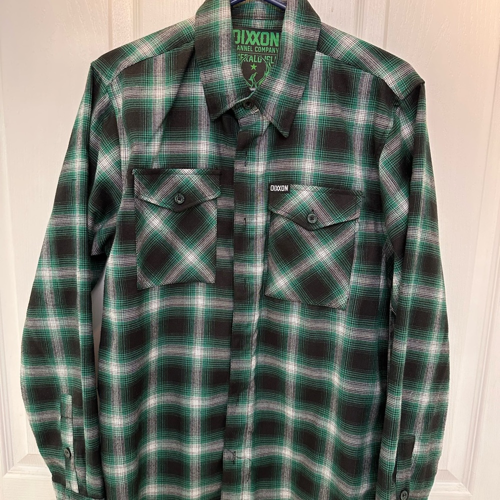 DIXXON Men's Black and Green Plaid Shirt